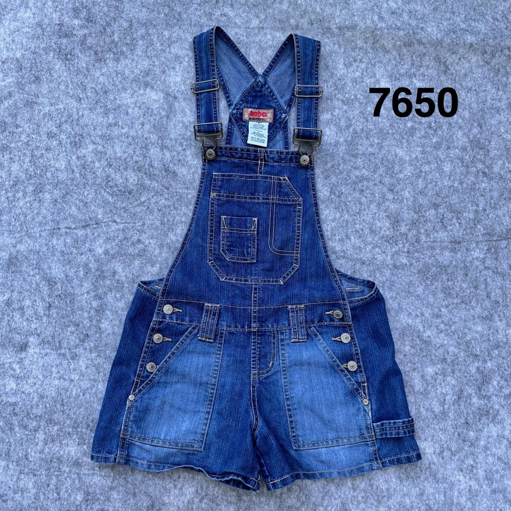 No Boundaries Juniors 5 Denim Shortalls Dark Stone Wash Carpenter Overalls
